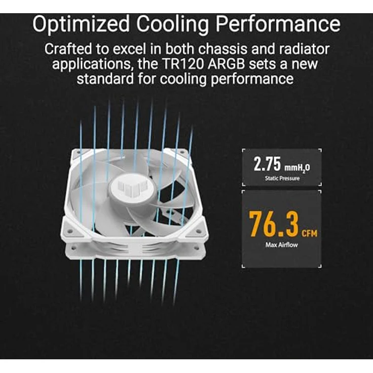 ASUS TUF Gaming TR120 ARGB Reverse Blade White 3IN1 Gehäuselüfter 3er Pack, 120mm PWM PC Lüfter mit 16 einzeln adressierbaren RGB-LEDs, hoher Luftstrom, weiß – Bild 3
