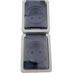 BURI 2 Fach Steckdose Klapp-Deckel, Doppelsteckdose 16 A / 250 V, IP44 Aufputz, grau, vertikal