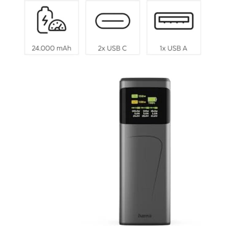 Hama High Power, 24000 mAh Powerbank mit 140 W Leistung, grau – Bild 7
