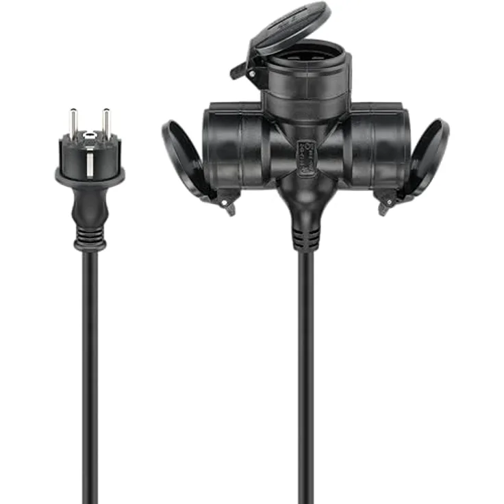 goobay 65437 Outdoor 3-Fach Verlängerungskabel/Stromkabel für Außenbereich, 5m, IP44 geschützt