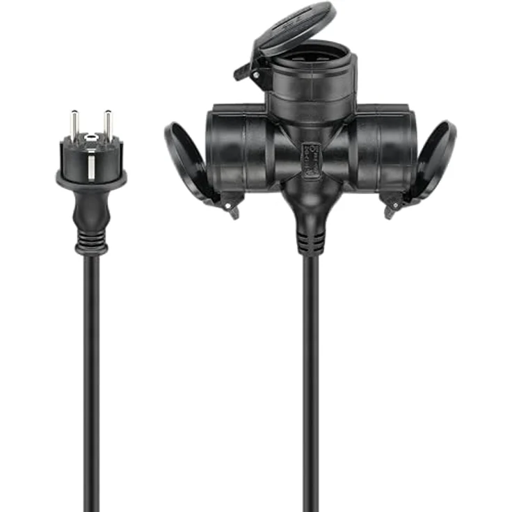 goobay 65437 Outdoor 3-Fach Verlängerungskabel/Stromkabel für Außenbereich, 5m, IP44 geschützt
