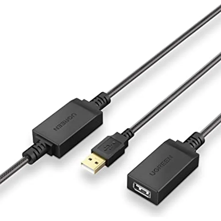 UGREEN USB 2.0 Verlängerungskabel aktiv mit Signalverstärker, A-Stecker auf A-Buchse für WLAN-Karten, WiFi-Empfänger, Drucker, Monitor, Kameras, Mäusen, Tastaturen, USB Sticks usw (10m)