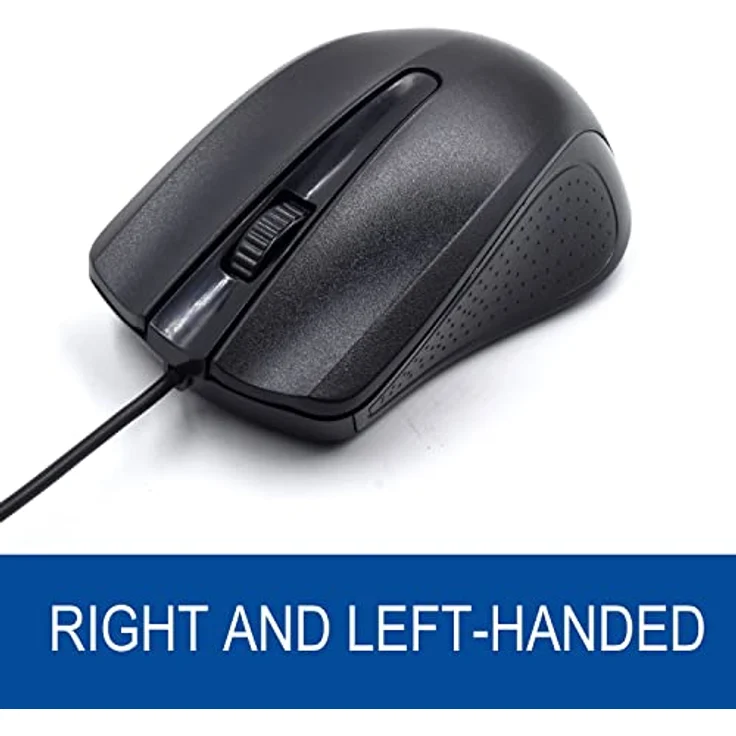 Ewent EW3300 – kabelgebundene optische USB-Maus mit 3 Tasten, 1000 DPI, ergonomisches Design, beidhändig tragbar, PC/Mac/Laptop/Chromebook – Schwarz – Bild 5
