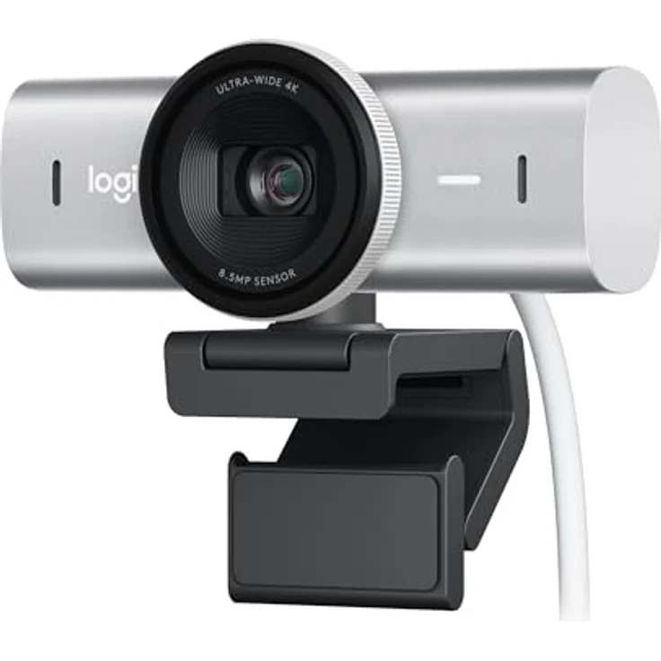 Logitech MX Brio Ultra HD 4K Collaboration and Streaming Webcam, 1080p at 60 FPS, Dual Noise Reducing Mics, Show Mode, USB-C, Webcam Cover, Works with Microsoft Teams, Zoom, Google Meet, Pale Grey – Bild 1