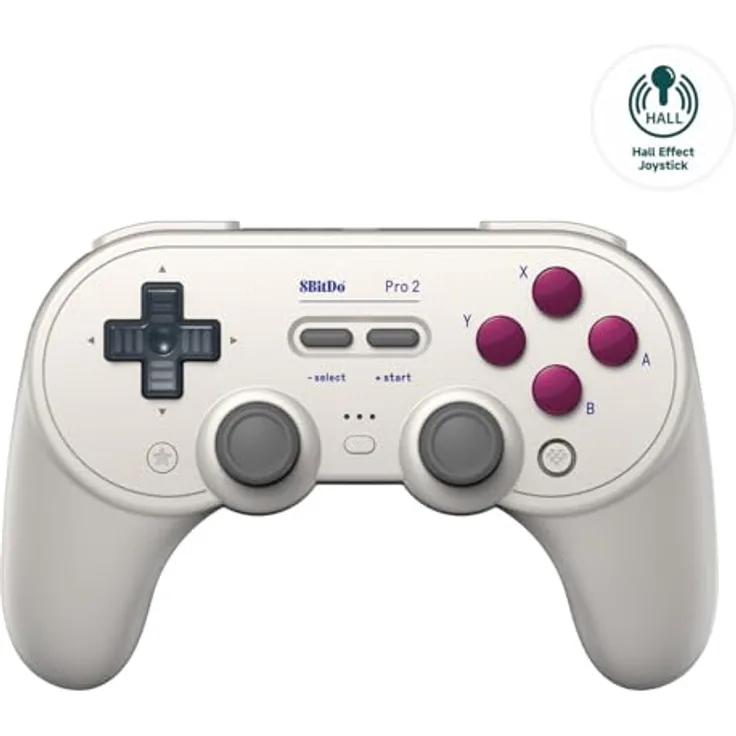 8bitdo Pro 2 - Hall Edition, Gaming Controller mit Hall-Effekt-Joysticks, 20 Stunden Akkulaufzeit, Weiss