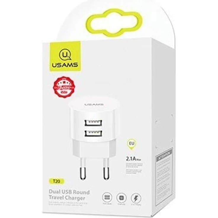 USAMS - Schnellladegerät - Dual USB - 2.x USB - Reise-Ladegerät - Weiß