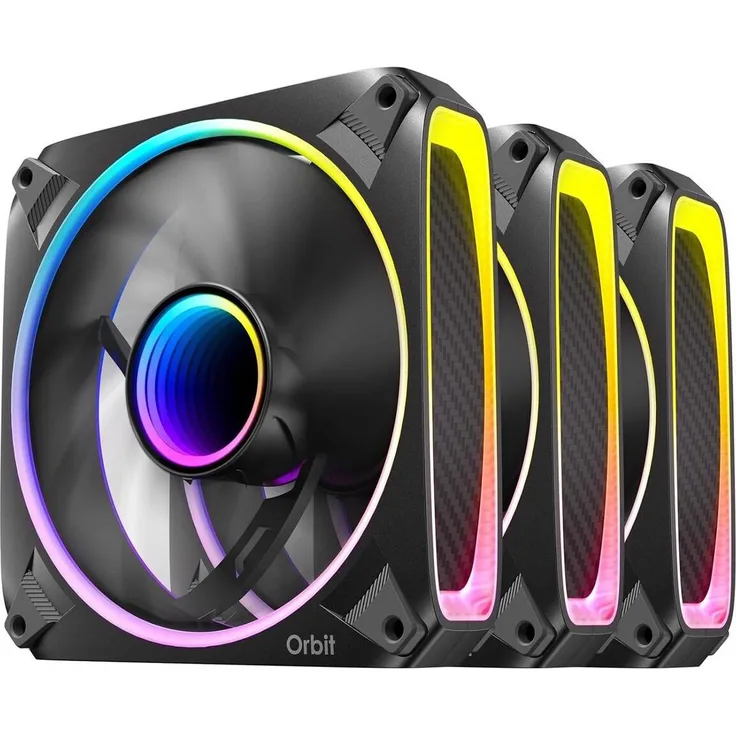 Antec Orbit 120 ARGB, 120 mm Gehäuselüfter mit PWM-Steuerung und LED-Beleuchtung, 3er Pack, Schwarz