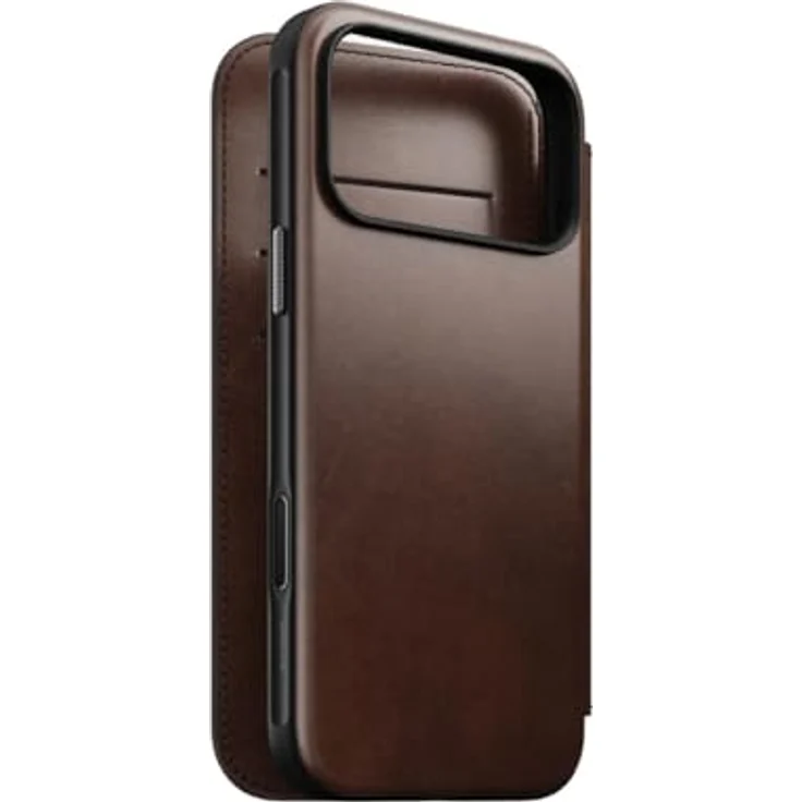 NOMAD Modern Leather Folio für iPhone 17 Pro Max, Schutzhülle aus Polycarbonat mit Echtleder-Ummantelung, MagSafe-kompatibel, Rustic Brown Horween – Bild 1