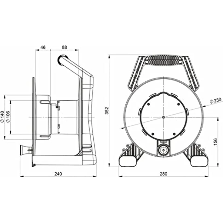 PC Electric 9250012-p Kabeltrommel 25m, Kunststofftrommel mit Bremsvorrichtung und ergonomischem Tragegriff, schwarz – Bild 2