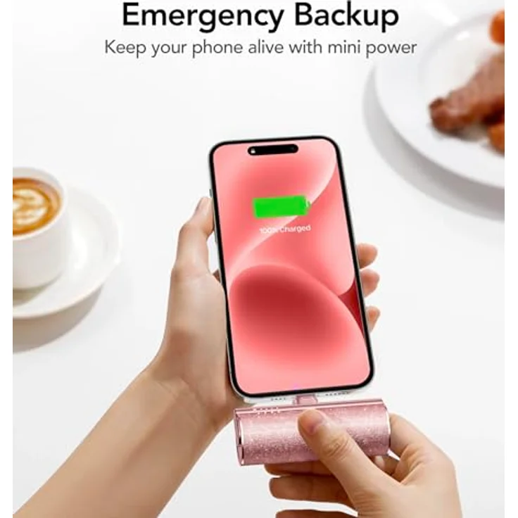 VEGER Tragbares Ladegerät, 5000 mAh, Metallic-Rosa, 20 W Schnellladung, kompatibel mit iPhone 16/15/15 Plus/15 Pro/Galaxy S24/S24 Ultra/S23/S23 Ultra/A54/A34/A14, XIAOMI 14/PR0/13/PRO – Bild 5
