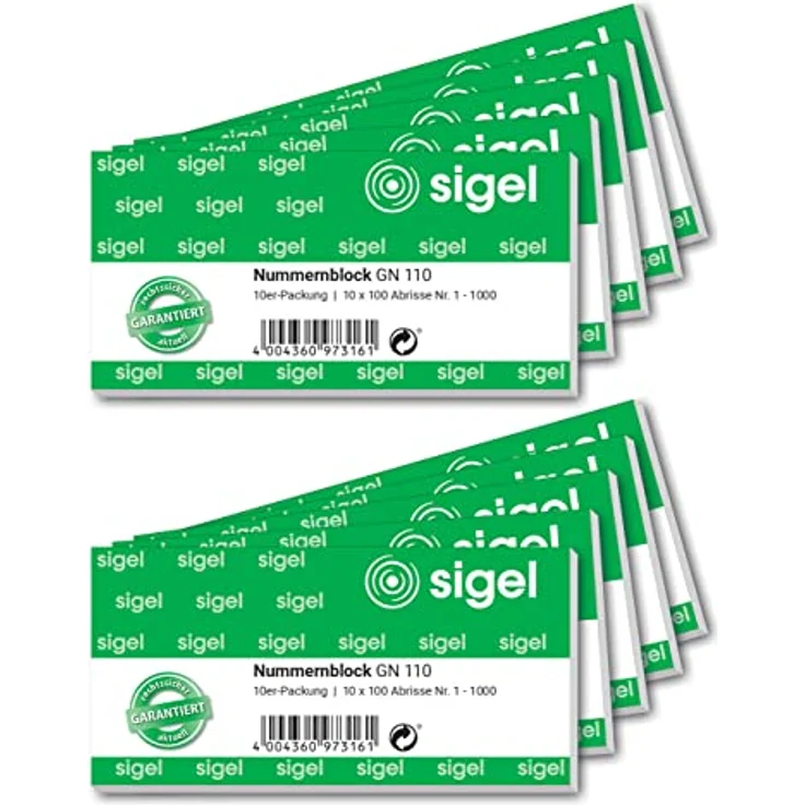 Sigel Formularblock Nummernblock 105x50mm, nummeriert 1-1000, 10x100 Blatt, farbig sortiert (hellblau, rosa, gelb, hellgrün, weiss) – Bild 2