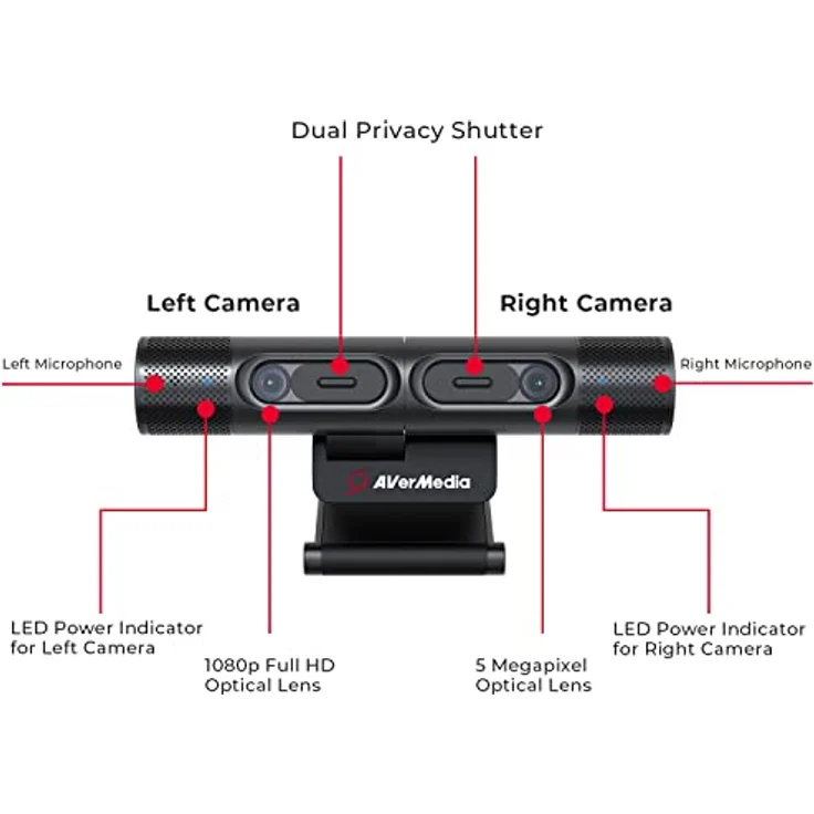 AverMedia PW313D Webcam Autofokus mit 2K30fps und integrierten Full HD 1080p Kameras für PC-Videokonferenzen, funktioniert mit Zoom, Teams, Skype – Bild 2