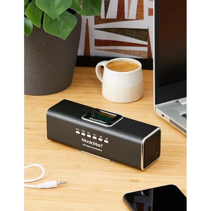 Musicman MA Soundstation Stereo-Lautsprecher mit intergriertem Akku und LCD Display (MP3 Player, Radio, MicroSD Kartenslot,USB Steckplatz) schwarz – Bild 2