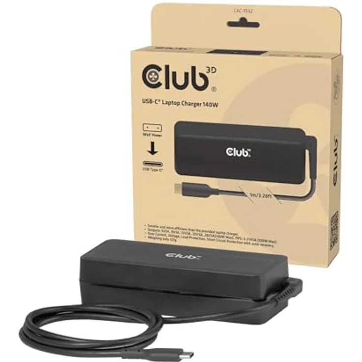 Club 3D CAC-1932, 140 Watt Laptop-Netzteil in Schwarz