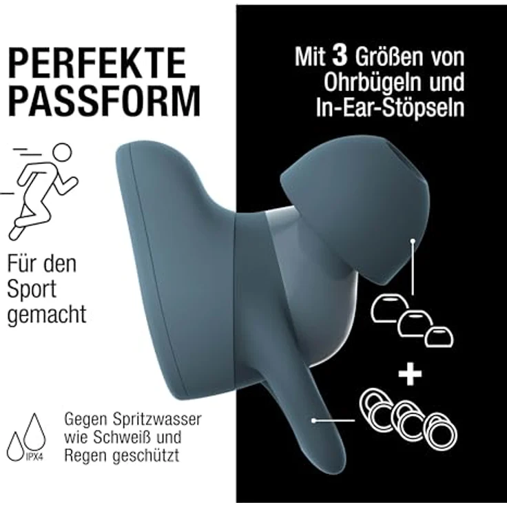 Fresh 'n Rebel Twins Move, kabellose In-Ear Bluetooth Sport Kopfhörer, Spritzwassergeschützt, Dual Master, Mit Mikrofon und klickbarer Taste und Lautstärkeregler, 30 Stunden Spielzeit (Dive Blue) – Bild 3