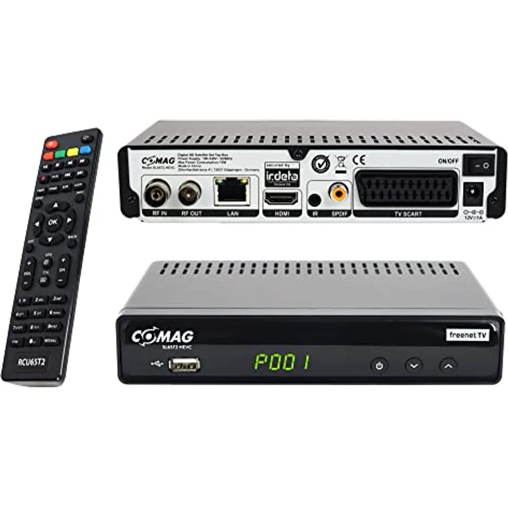 COMAG SL65T2 DVB-T2 Receiver, Freenet TV (Private Sender in HD), PVR Ready, Full-HD 1080p, HDMI, SCART, Mediaplayer, USB 2.0, 12V tauglich, 2m HDMI Kabel und DVB-T2 Antenne – Bild 2