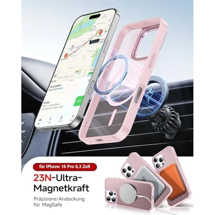 LeYi Hülle für iPhone 16 Pro, MagSafe kompatibel, Militärschutz, stoßfest mit 2 Schutzglas, rosa, anti-rutsch, kratzfest, dünn – Bild 2