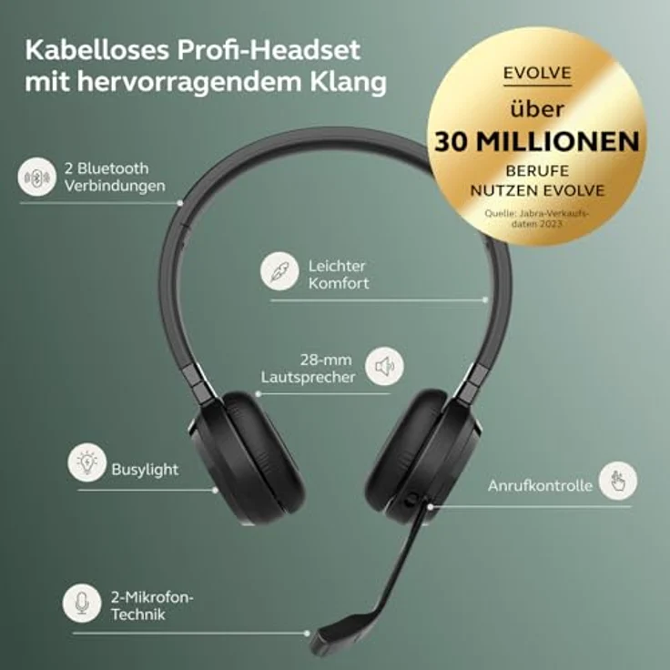 Jabra Evolve 65 TE Link UC Stereo Wireless Kopfhörer mit Freisprecheinrichtung und Microsoft Teams Zertifizierung – Bild 2