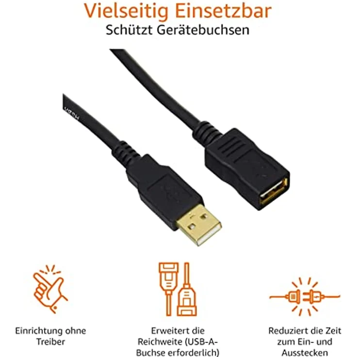 AmazonBasics 1IGG USB 2.0-Verlängerungskabel A-Stecker auf A-Buchse, 2 m,Schwarz - Preisvergleich – Bild 5