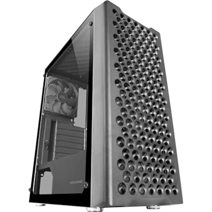 Mars Gaming MC-iPRO, Professionelles ATX-Gehäuse mit 3D-Mesh-Frontgitter, gehärtetem Glas-Seitenfenster und 12-cm-FDB-Lüfter, Schwarz – Bild 1