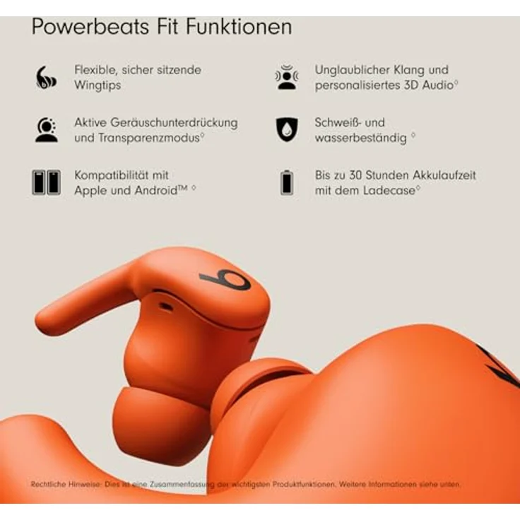 Beats Powerbeats Fit, Kabellose In-Ear-Kopfhörer mit ANC, 30 Stunden Akkulaufzeit, spritzwasserfest, orange – Bild 2