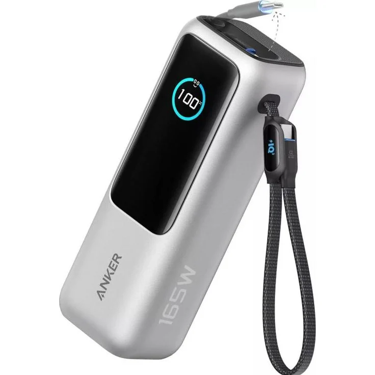 Anker Powerbank 165W, 25000mAh, 3x USB-C, 1x USB-A, Schnellladen für Laptops, Silber