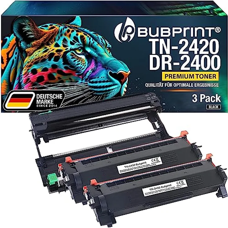 Bubprint XXL Toner und Trommel kompatibel mit Brother TN2420 DR2400, 2x 6.000 Seiten Schwarz und 1x 12.000 Seiten Bildtrommel