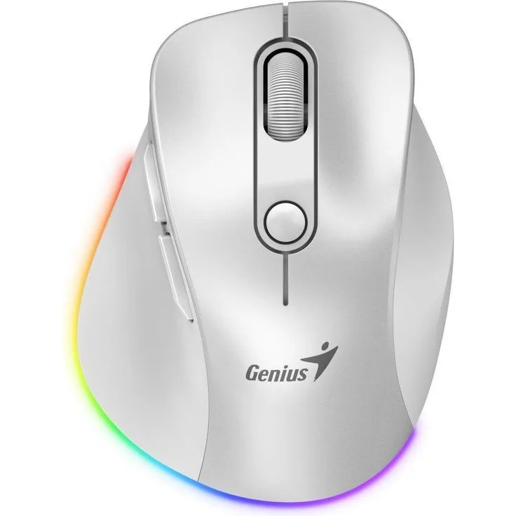 Genius Ergo 9000S Pro, Ergonomische optische Maus für Rechtshänder, 2400 DPI, kabellos über USB und Bluetooth, Weiß