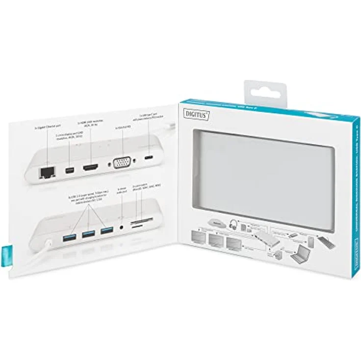 DIGITUS Multiport Docking-Station - USB-C Dock 11 Ports - Audio - Video, RJ45, 3x USB 3.0, Ladeport, Cardreader - Silber – Bild 6