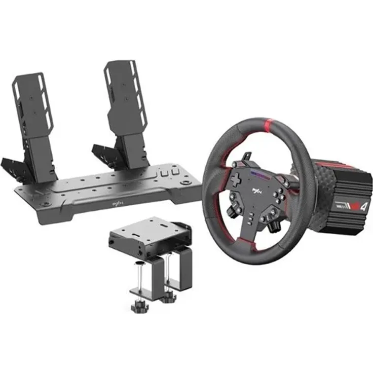 PXN VD4 Gaming Set, Ergonomisches Racing-Set mit 280 mm W AS Lenkrad, RGB-Hintergrundbeleuchtung und einstellbaren Pedalen