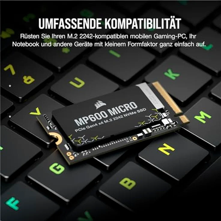 Corsair MP600 Micro 1TB M.2 NVMe PCIe x4 Gen4 SSD, Bis zu 7.000MB/Sek. Sequentielles Lesen, M.2 2242, hohe Dichte 3D TLC NAND, kompatibel mit Lenovo Legion Go und dünnen Notebooks, Schwarz – Bild 4