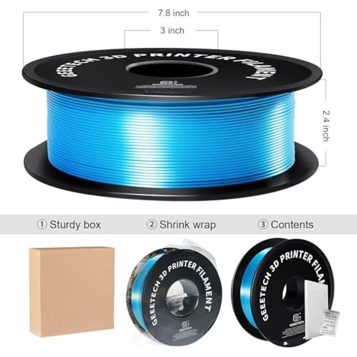 GEEETECH PLA Silk Filament 1,75mm, 3D Drucker Filament, 1kg Spule, seidenblau, präzise Toleranz +/- 0,03 mm – Bild 5