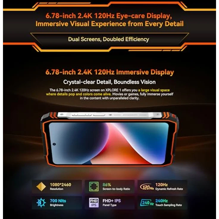 Blackview XPLORE 1 5G Rugged Smartphone, 20 000 mAh Akku, 48GB + 512GB (erweiterbar bis 2TB), 6,78″ FHD+ 120Hz Dual-Display, 64+50MP + 20MP Nacht-Vision, IP68/IP69K/MIL-STD-810H, Schwarz – Bild 2