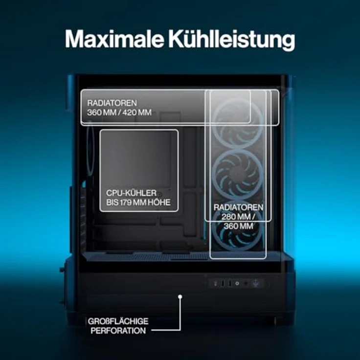 ENDORFY Aquarius 8000 Corona, PC Gehäuse ATX/E-ATX mit 4 ARGB Lüftern, Panorama Tempered Glass, USB-C, schwarzes Fishtank-Design, bis 10 Lüfter, GPU bis 450 mm, 420 mm Radiator Support – Bild 5