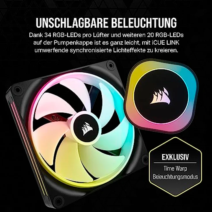 CORSAIR iCUE LINK H170i RGB Flüssig-CPU-Kühler - 420mm AIO - QX140 RGB-Lüfter - Passend Für Intel® LGA 1700, AMD® AM5 - iCUE LINK System Hub Enthalten - Schwarz – Bild 5