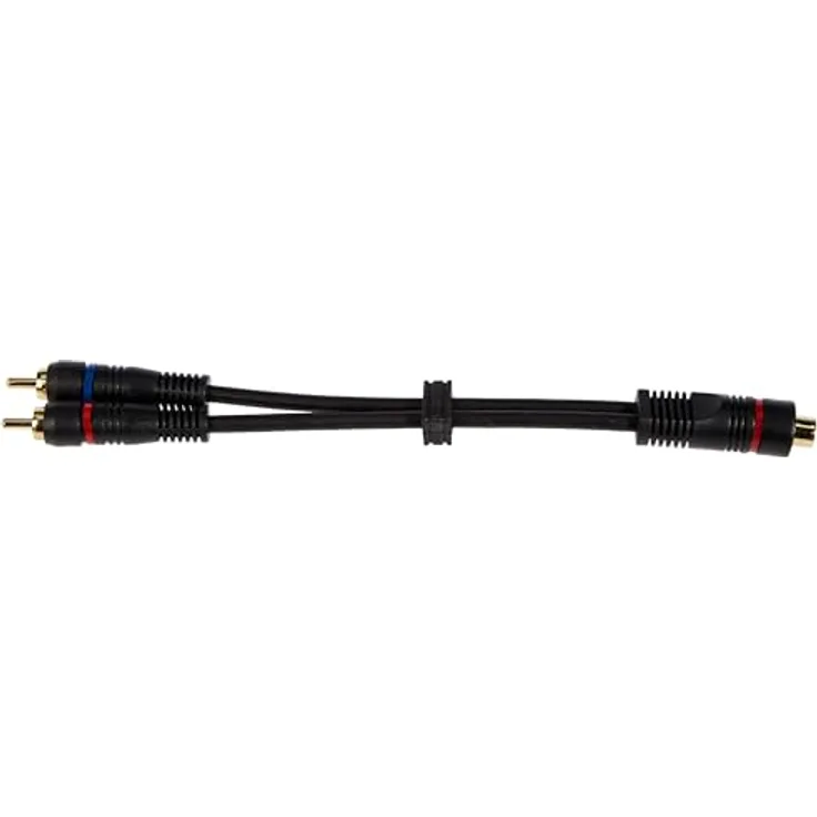 Goobay 50375 2x Cinch Stecker auf 1x Cinch Kupplung, Audio Y Adapterkabel, OFC, zweifach geschirmt, schwarz, 0,2m
