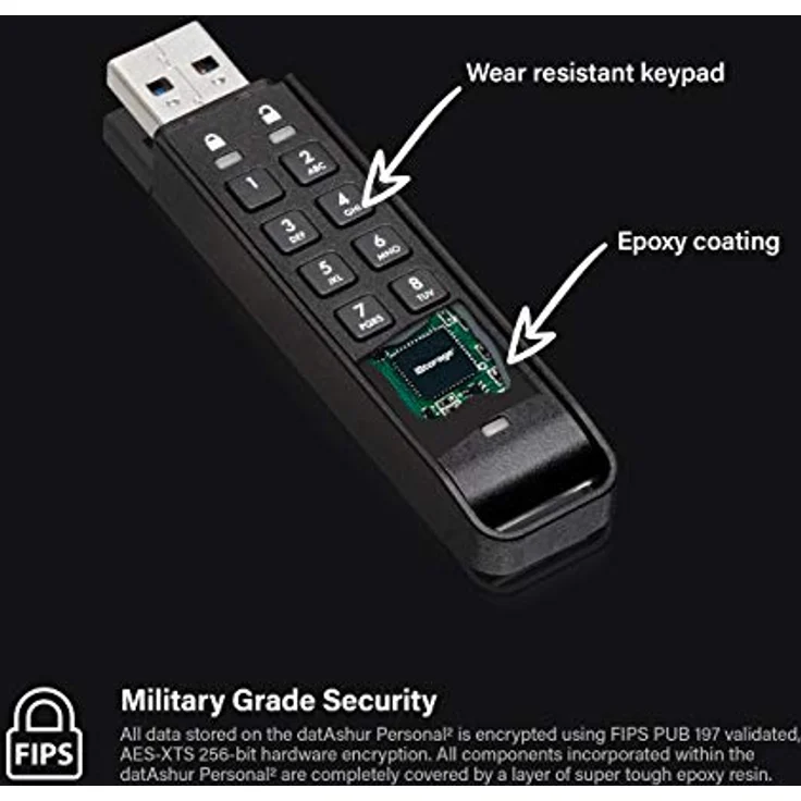 iStorage IS-FL-DAP3-B-32 32GB datAshur Personal2 256-bit USB 3.0 USB-Stick mit Hardwareverschlüsselung – Bild 3