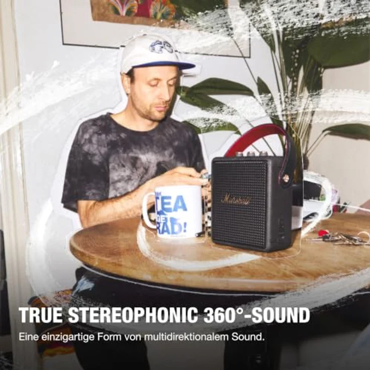 Marshall Stockwell III, Tragbarer Bluetooth-Homelautsprecher mit True Stereophonic 360°-Sound, Staub- und wasserfest, über 40 Stunden kabellose Spieldauer, Ladefunktion - Black and Brass – Bild 3