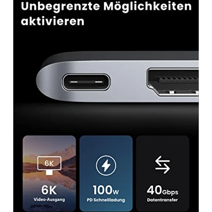 UGREEN 6-in-2-Adapter USB C HDMI 4K kompatibel mit MacBook Pro Air M2 M1 2022 bis 2016, Multiports USB 3.0 5Gbps, Thunderbolt 3 6K Video, 100 W PD, 40 Gbps Übertragung, SD TF Kartenleser – Bild 4