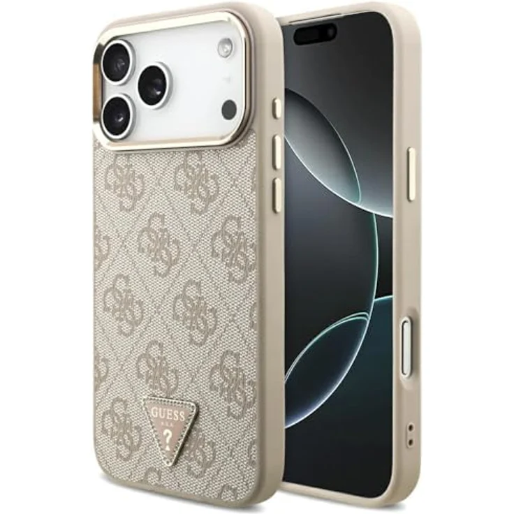 CG MOBILE Guess 4G Triangle Logo Schutzhülle für iPhone 17 Pro Max, kompatibel mit MagSafe, TPU/PC/Kunstleder, Pink/Gold – Bild 1