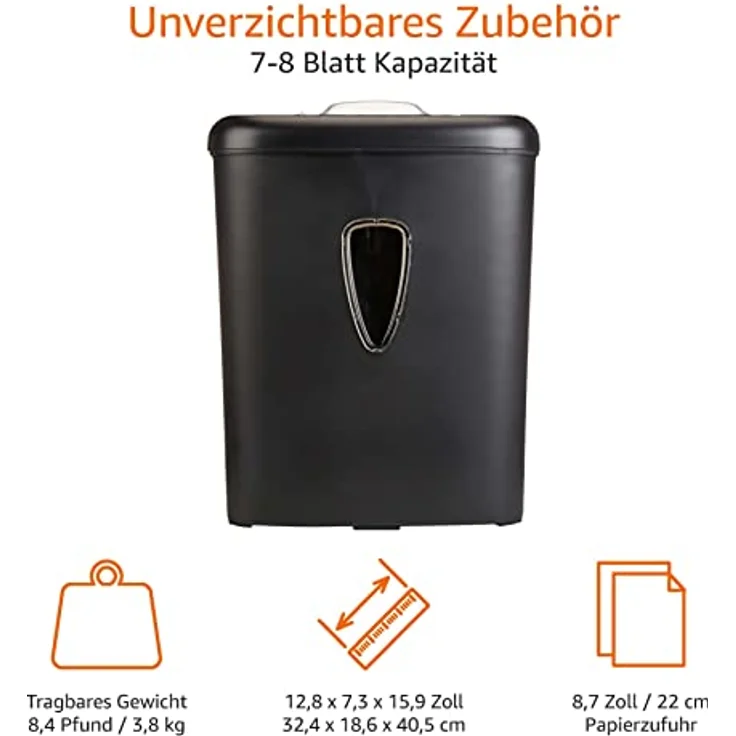AmazonBasics - Hochsicherheits-Kreuzschnitt-Aktenvernichter für 7-8 Blätter, für Papier und Kreditkarten - Preisvergleich – Bild 3