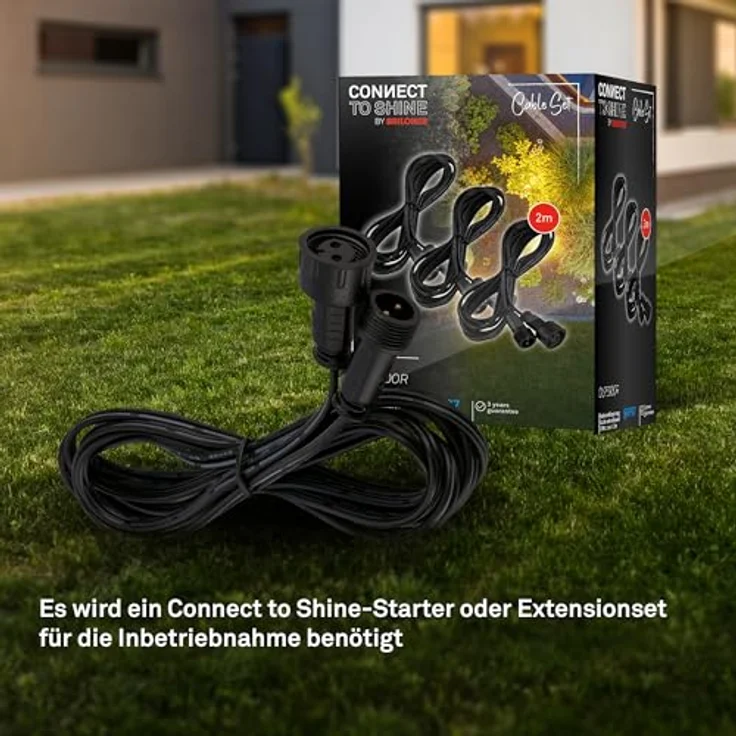 BRILONER Connect to Shine 12V Gartensystem Verlängerungskabel 3er Set, 2m Schwarz, IP67 staubdicht und wasserfest, werkzeuglose Steckverbindung – Bild 2