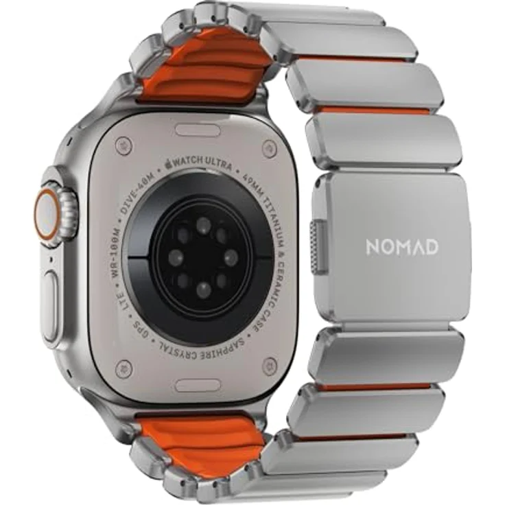 NOMAD Stratos Band I für Apple Watch 42/44/45/46/49mm, Hybrid-Design aus Titan und FKM, Wasserresistent, Natural Ultra Orange – Bild 2