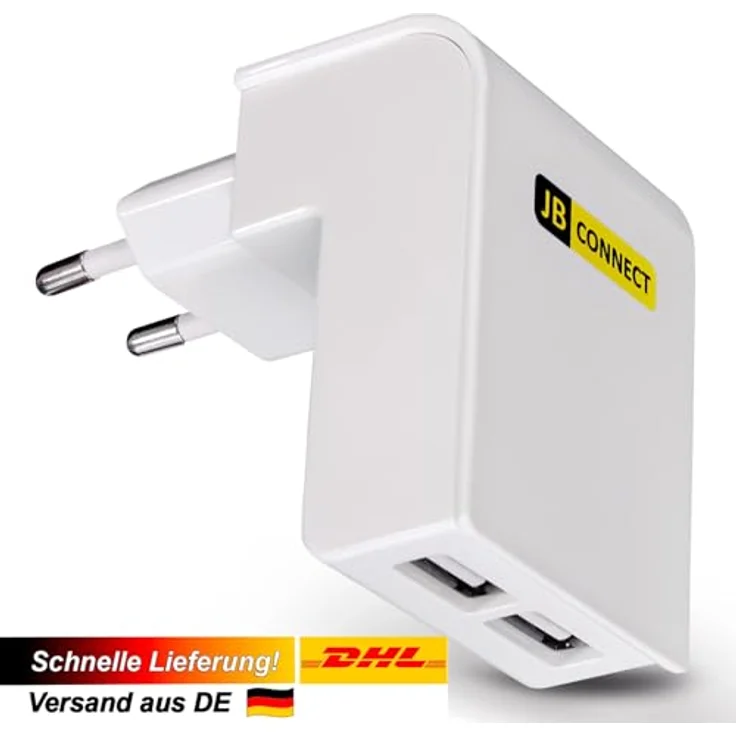 JB Connect 2-Port Ladegerät USB-A, universelles Netzteil mit 10,5 W Leistung, Platzsparender Winkelstecker, weiß – Bild 2