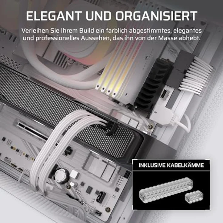 CORSAIR Elite Premium Pro-Kit, Typ 4-Netzteilkabel mit dreilagigem Mesh-Paracord-Design, inklusive flachen Kabelkämmen – Weiß – Bild 3