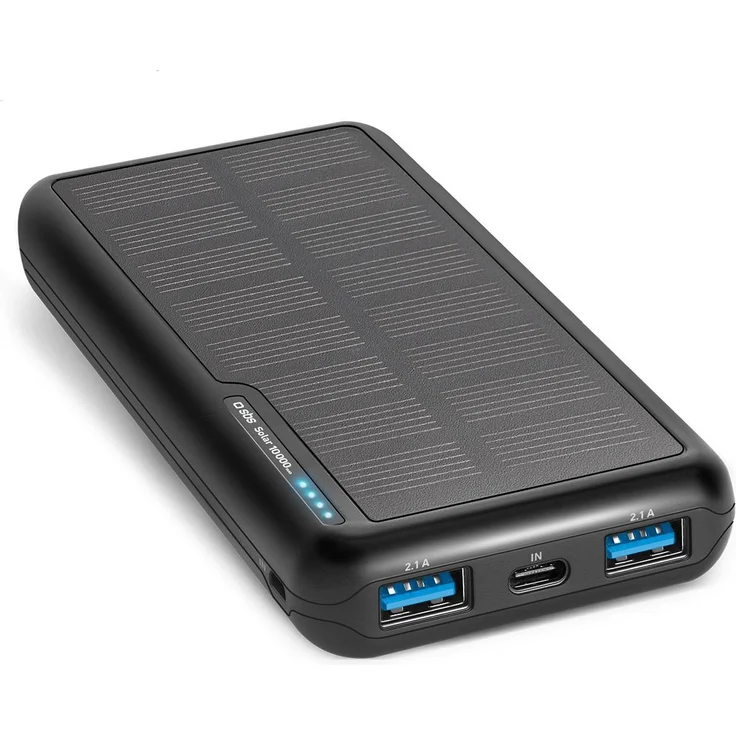 SBS Solar Ladegerät (10000 mAh, 10 W, 37 Wh), Powerbank, Schwarz – Bild 1