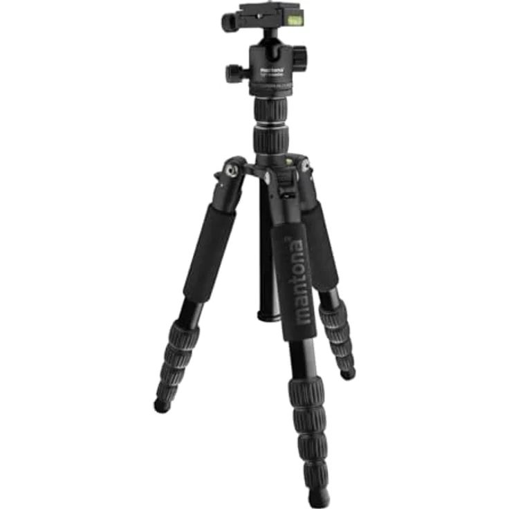 Mantona light traveller – leichtes Aluminium Reisestativ, extrem leicht 1,1kg und kompakt 30,5 cm, Einbeinfunktion, 360° Panorama Kugelkopf Arca-Swiss kompatibel, mit Tasche, schwarz – Bild 4