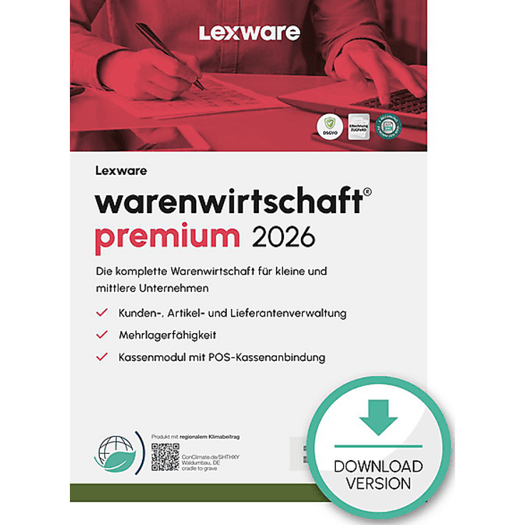 LEXWARE WARENWIRTSCHAFT PREMIUM 2026, Steuersoftware für PC mit integriertem Cloud-Service und 360-Grad-Übersicht, 365-Tage-Lizenz