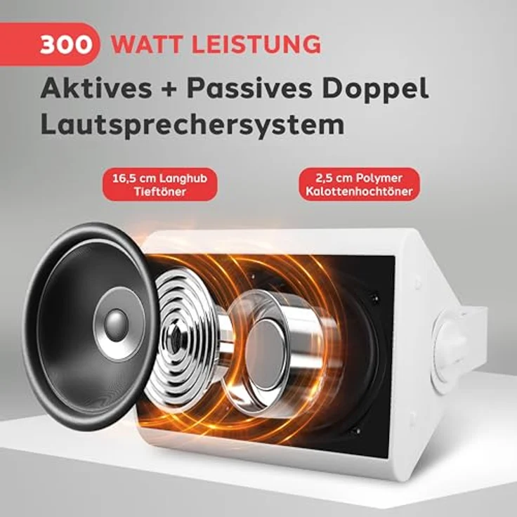 Pyle Sistema de Altavoces Estereo, Bluetooth Lautsprecher, wasserdicht, 300W, für Innen und Außen, weiß – Bild 5