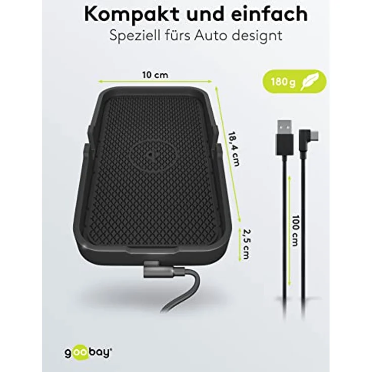 Goobay Kabelloses Kfz-Schnellladegerät 15 W, Schwarz (60471) – Bild 3